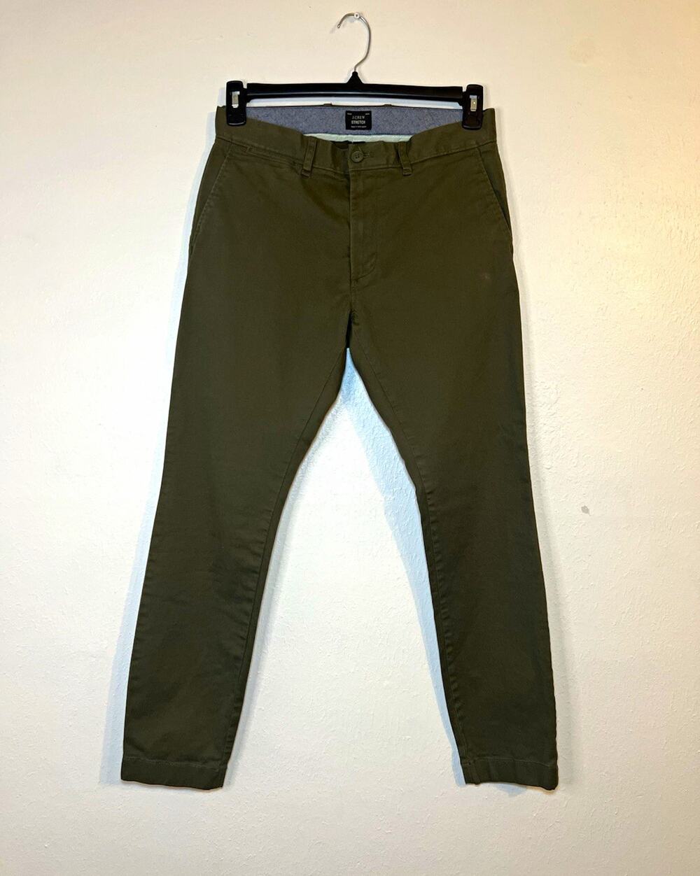 J.Crew Stretch Skinny Chino Pants Men’s W30 Green Twill Flat Front Pockets